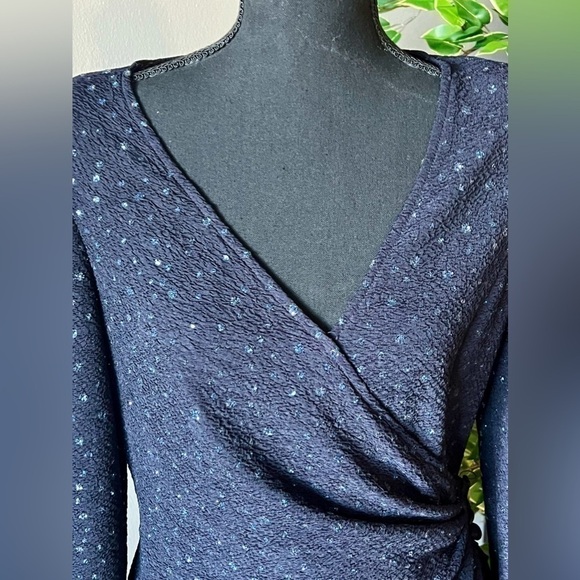 Morton Myles Vintage Blue Sparkle Wrap Dress 12 - Picture 3 of 8